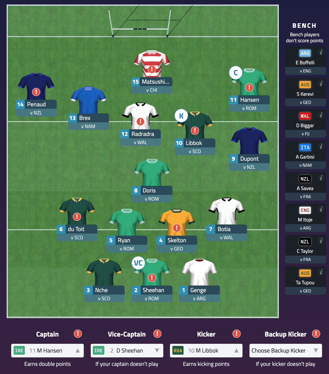 Fantasy rugby deals